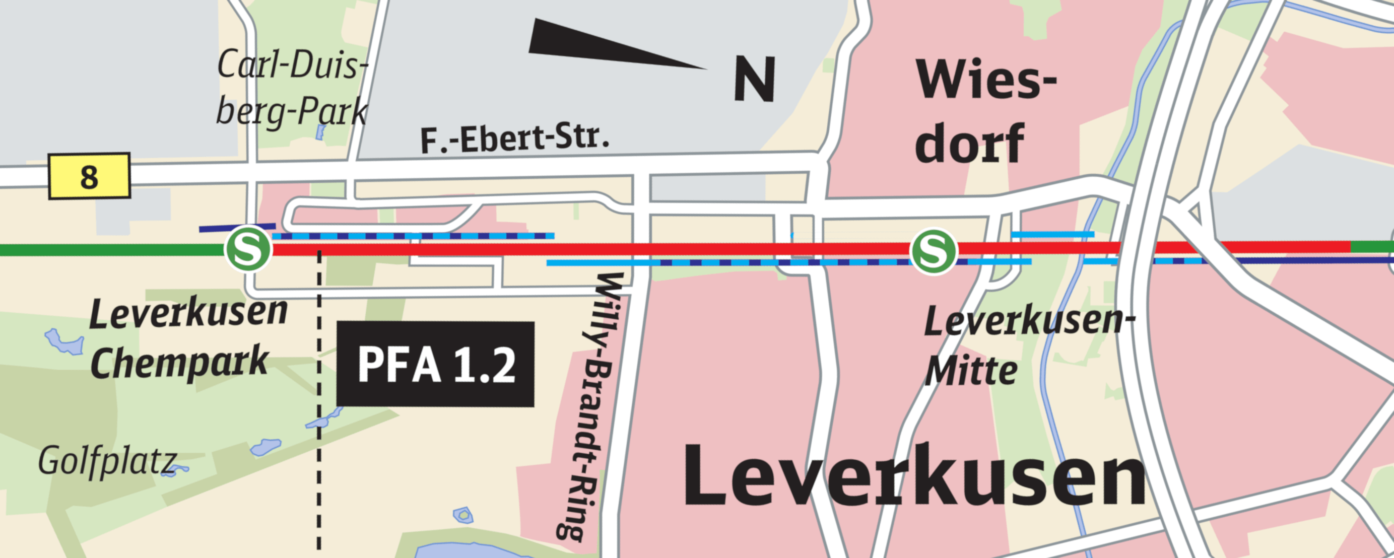 Kartenausschnitt für die aktuellen Maßnahmen vor Ort in Leverkusen